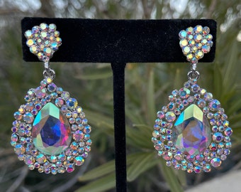 Ab prom earrings, iridescent crystal earrings, aurora borealis earrings