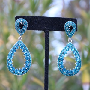 aqua rhinestone earrings, aqua rhinestone hoops, teal blue earrings, aqua prom earrings, aqua pageant earrings