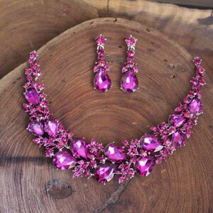 Fuchsia Necklace and Earrings, Fuchsia Prom Necklace, Fuchsia