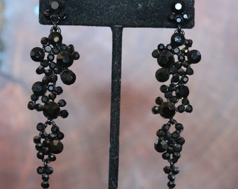 black dangle earrings, black rhinestone earrings, black prom earrings, black bridesmaid earrings, long black earrings, mother of the bride