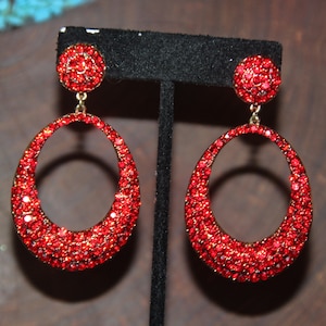 Red rhinestone hoop earrings Clearance