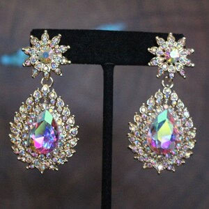 ab clip on earrings, iridescent clip on earrings ab pageant clip on earrings, aurora borealis clip on  earrings