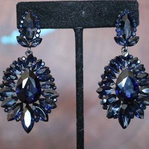 navy earrings, navy prom earrings, dark blue rhinestone earrings, navy bridesmaid earrings, mother of the bride earrings