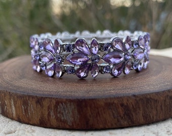 Lavender rhinestone bracelet, lilac prom bracelet, light purple stretch bracelet