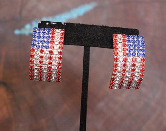 flag earrings, flag rhinestone earrings, red white and blue earrings, 4th of july earrings
