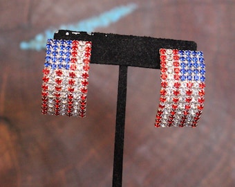 flag earrings, flag rhinestone earrings, red white and blue earrings, 4th of july earrings