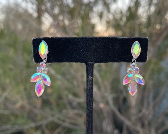 Little girl iridescent earrings, ab dangle earrings, flower girl ab earrings, aurora borealis earrings