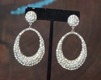 rhinestone hoop earrings, bridal hoop earrings, long hoop earrings, pageant hoop earrings