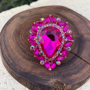 Large fuchsia rhinestone ring, oversized hot pink ring, statement fuchsia pageant ring