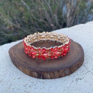 Orange rhinestone bracelet, orange prom bracelet, orange stretch bracelet