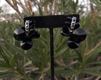 Black clip on earrings, black bridal clip on earrings, black prom clip on earrings