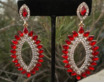 Red and crystal rhinestone earrings