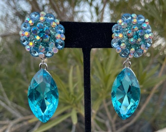 Aqua prom earrings, aquamarine ab earrings, turquoise blue earrings