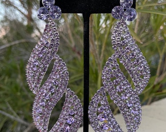 Long lilac earrings, light purple rhinestone earrings, lavender crystal earrings