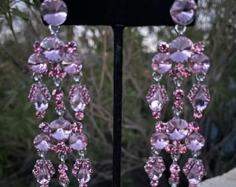 Light pink chandelier earrings, long pink earrings, rose pink earrings