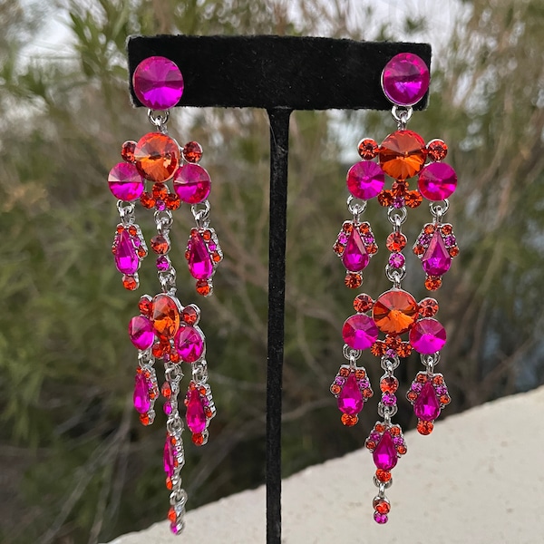 Fuchsia and orange chandelier earrings