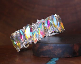 AB rhinestone bracelet, AB crystal rhinestones stretch bracelet, aurora borealis rhinestone bracelet, pageant AB bracelet