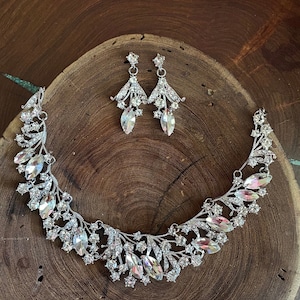 Crystal necklace and earrings set, bridal necklace set, statement crystal wedding necklace, rhinestone necklace evening set