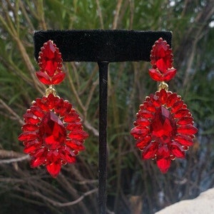 Red rhinestone earrings, red crystal earrings , red evening earrings
