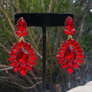 Red crystal dangle on sale earrings