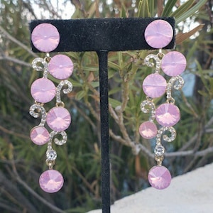Pink rhinestone earrings, pink opal earrings, light pink prom earrings, pastel pink rhinestone earrings, valentines day earrings