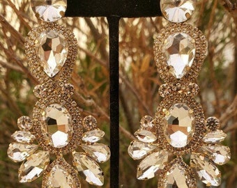 Oversized rhinestone earrings, statement crystal earrings, huge clear crystal earrings, large rhinestone earrings