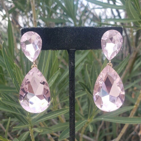 Light pink crystal earrings, rose crystal earrings, blush pink prom earrings