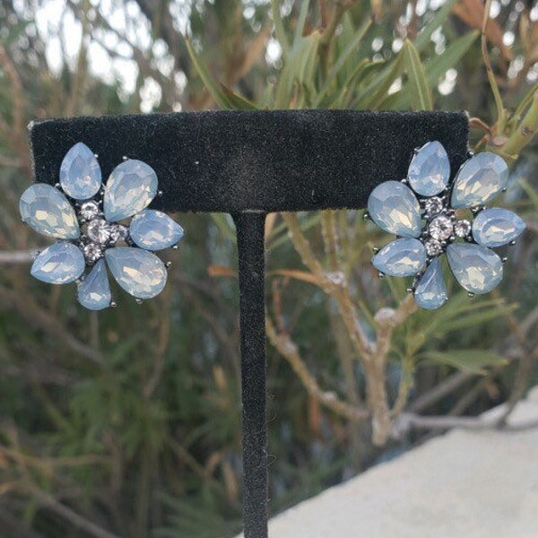 Light blue earrings, light blue large studs, baby blue rhinestone earrings, pastel blue earrings