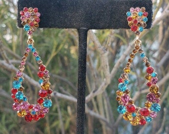 Multi color hoop earrings, prom multi color earrings, colorful earrings