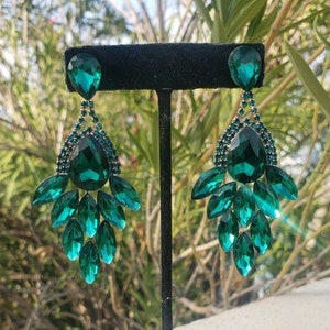 Emerald earrings, emerald rhinestone earrings, green crystal earrings