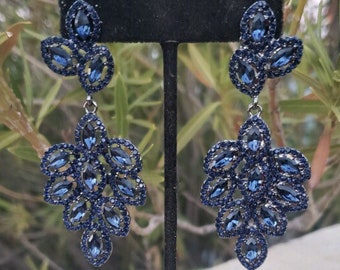 Navy earrings, navy rhinestone earrings, navy blue bridal earrings, dark blue earrings, Montana earrings
