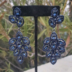 Navy earrings, navy rhinestone earrings, navy blue bridal earrings, dark blue earrings, Montana earrings