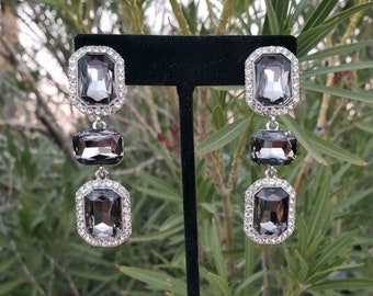 Gray earrings, silver crystal earrings, grey crystal earrings