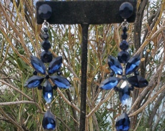 Navy crystal earrings, navy wedding earrings, navy rhinestone earrings, navy blue bridesmaid earrings