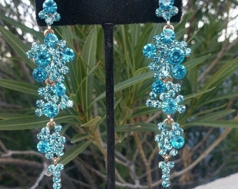 Aqua rhinestone earrings, aqua blue earrings, aqua prom earrings