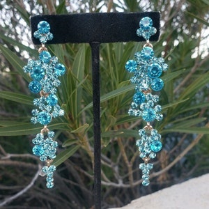 Aqua rhinestone earrings, aqua blue earrings, aqua prom earrings