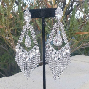 Crystal rhinestone chandelier earrings, statement bridal earrings, long rhinestone pageant earrings