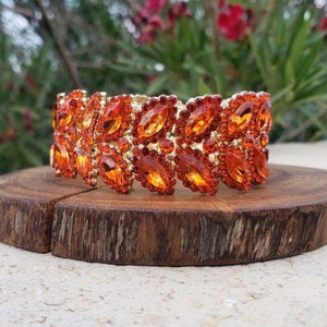 Orange bracelet, orange rhinestone bracelet, orange stretch bracelet, orange crystal bracelet
