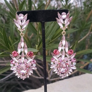 Pink rhinestone earrings, light pink earrings, rose pink prom earrings, pink pageant earrings, blush pink Dance earrings