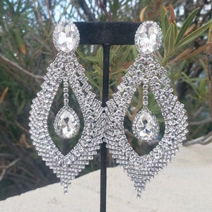 Extra large crystal chandelier earrings, clear rhinestone statement earrings, pageant crystal earrings, competition rhinestone earrings