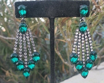 Emerald green rhinestone chandelier earrings, emerald crystal dangle earrings, emerald bridesmaid earrings, emerald wedding earrings,