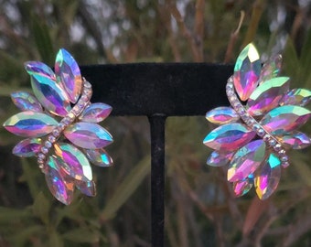 Ab clip on earrings, iridescent clip on earrings, ab pageant clip on earrings