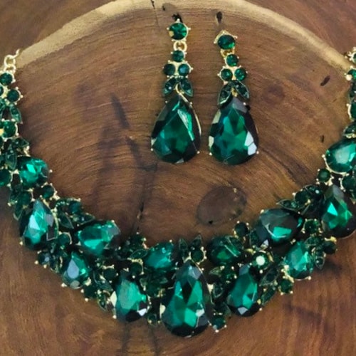 Prom Green Necklace Set Emerald Green Necklace and Earrings Etsy