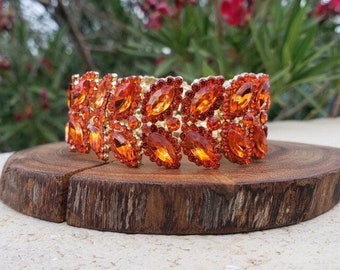 Orange bracelet, orange rhinestone bracelet, orange stretch bracelet, orange crystal bracelet