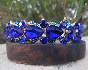 Blue rhinestone bracelet, royal blue bracelet, cobalt bracelet, blue prom bracelet, blue pageant stretch bracelets