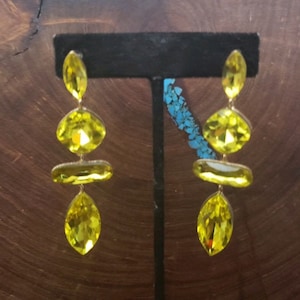 Yellow chandelier earrings, citrine yellow earrings, yellow pageant earrings, yellow prom earrings, yellow fun fashion jewelry
