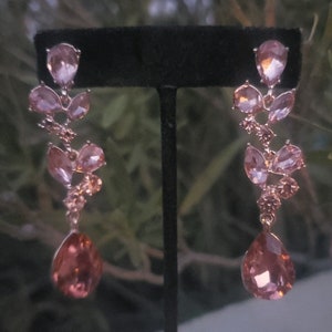 Rose gold rhinestone bridal earrings, peach earrings, rose wedding earrings