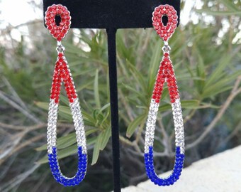 Red white and blue hoop earrings discount