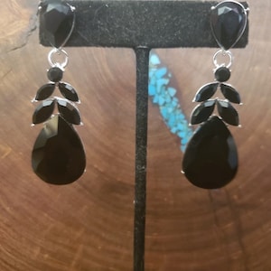 Black earrings, black rhinestone earrings, black pageant rhinestone earrings, blacl homecoming earrings
