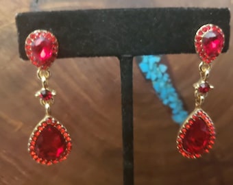 Red earrings, red rhinestone earrings, red bridesmaid earrings, red wedding earrings, red prom earrings
